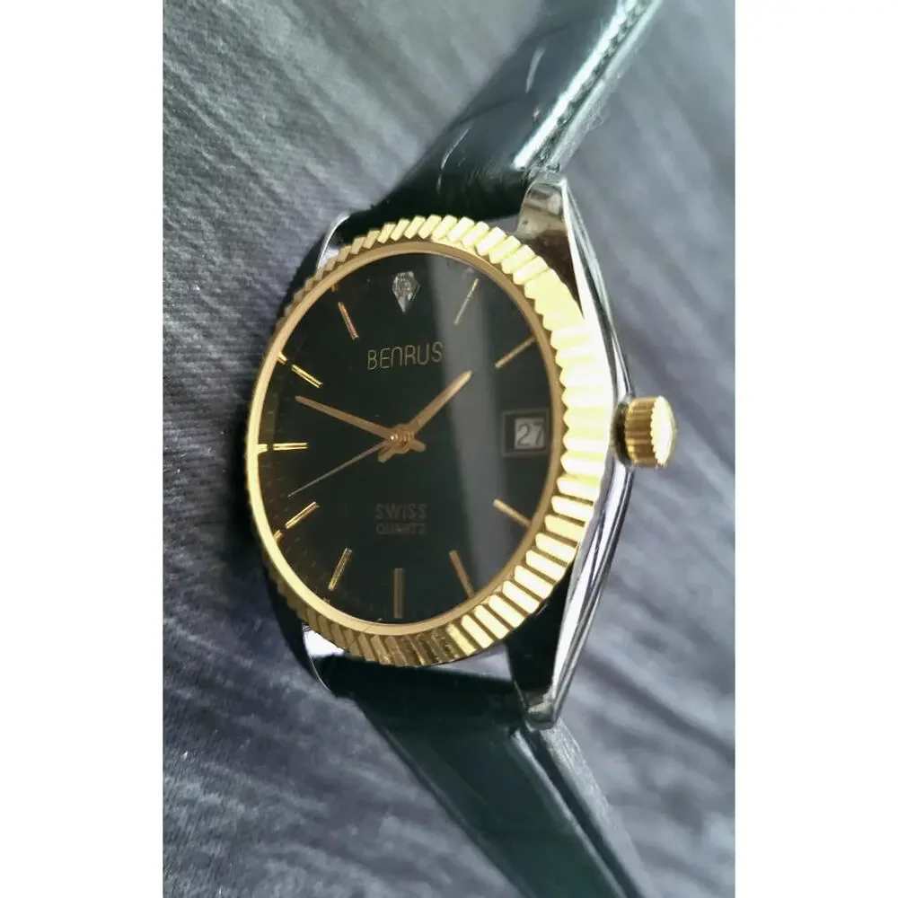 Rare Benrus Smoke Swiss Diamond President‎ Watch Fluted Bezel